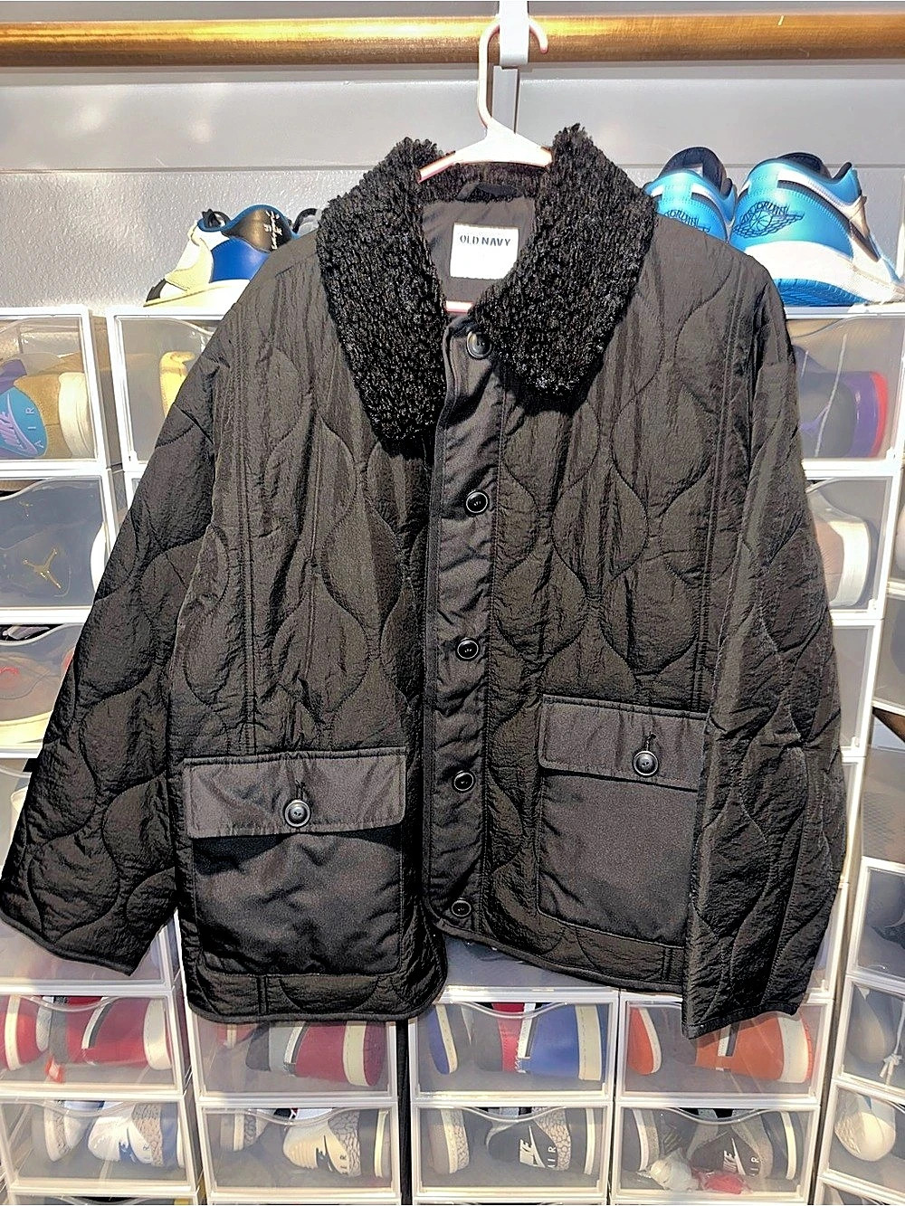 Old Navy Quilted Sherpa Collar Jacket Black Like New